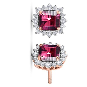 Certified & Appraised D'Joy Pink Garnet and Moissanite 2.85 ctw Earrings in 18K Vermeil Rose Gold Over Sterling Silver