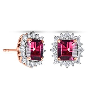 Certified & Appraised D'Joy Pink Garnet and Moissanite 2.85 ctw Earrings in 18K Vermeil Rose Gold Over Sterling Silver