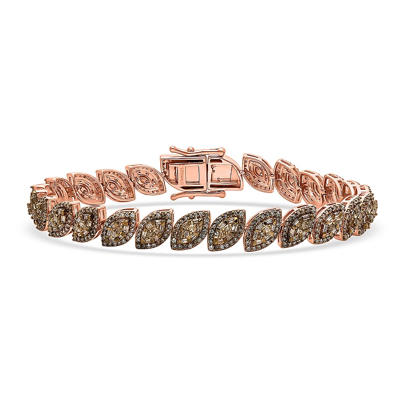 D'Joy Natural Champagne Diamond 3.50 ctw Flowing Vine Bracelet in RG Over Sterling Silver (7.25 In)