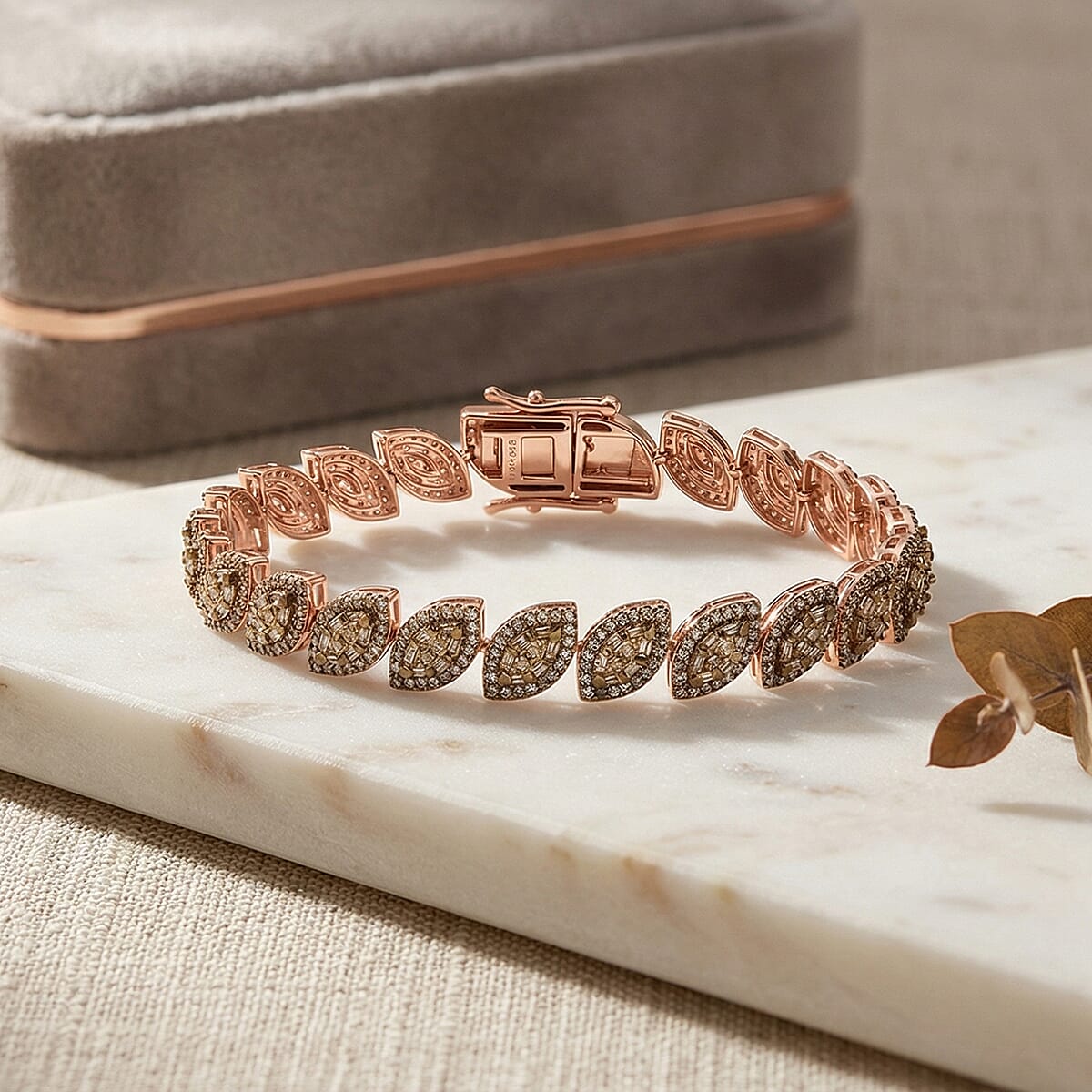 D'Joy Natural Champagne Diamond 3.50 ctw Flowing Vine Bracelet in Rhodium Over Sterling Silver (7.25 In) image number 1