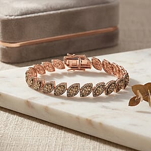 D'Joy Natural Champagne Diamond 3.50 ctw Flowing Vine Bracelet in Rhodium Over Sterling Silver (7.25 In)