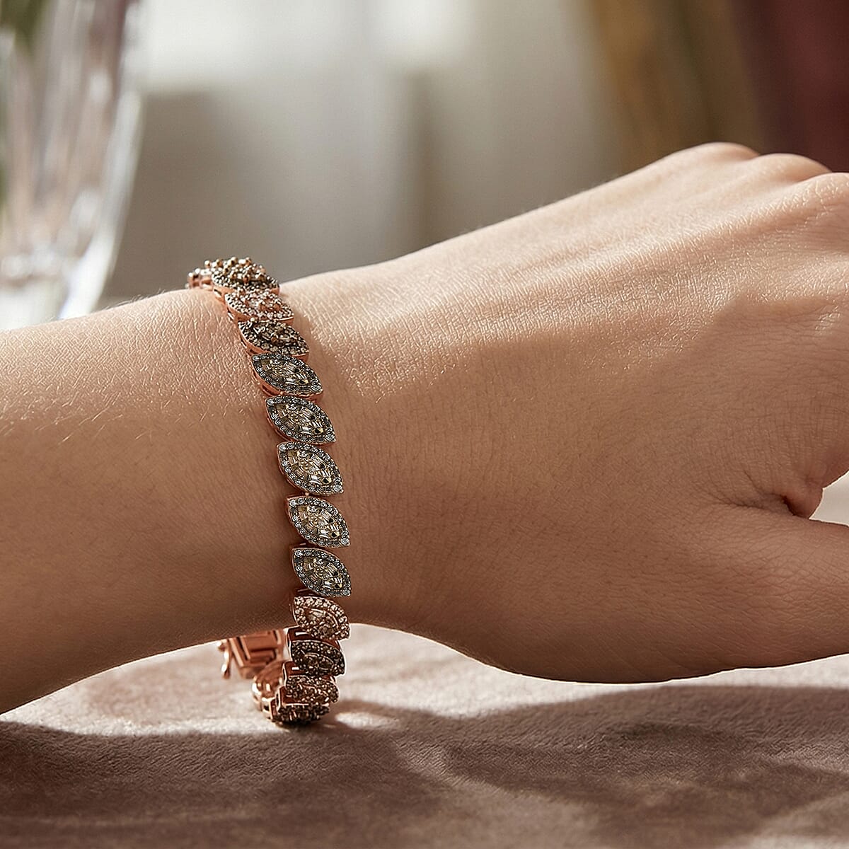 D'Joy Natural Champagne Diamond 3.50 ctw Flowing Vine Bracelet in Rhodium Over Sterling Silver (7.25 In) image number 2