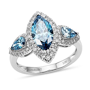 Luxuriant Lab Grown Blue Diamond (IR) and Lab Grown Diamond VS 2.50 ctw Trio Brilliance Halo Ring in 10K White Gold (Size 6.0) (Ships in 8-10 Days)