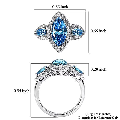 Luxuriant Lab Grown Blue Diamond IR and Lab Grown Diamond VS 2.50 ctw Trio Brilliance Halo Ring in 10K White Gold (Size 6.0)
