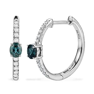 D'Joy Montana Sapphire and Moissanite 1.60 ctw City Lights Hoop Earrings in Rhodium Over Sterling Silver (Del. in 8-10 Days)