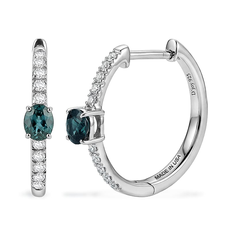D'Joy Montana Sapphire and Moissanite 1.60 ctw City Lights Hoop Earrings in Rhodium Over Sterling Silver