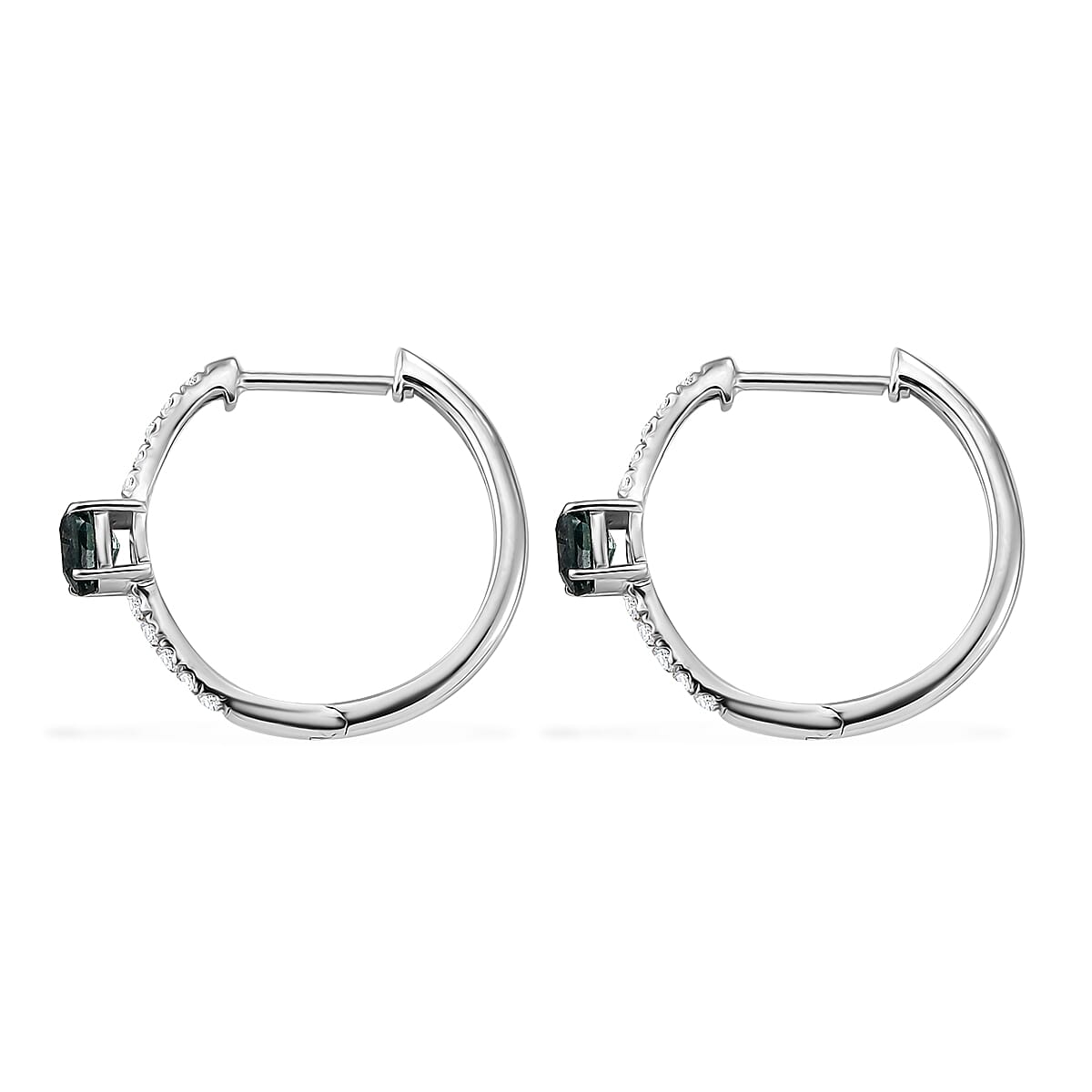 D'Joy Montana Sapphire and Moissanite 1.60 ctw City Lights Hoop Earrings in Rhodium Over Sterling Silver (Del. in 8-10 Days) image number 3