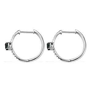 D'Joy Montana Sapphire and Moissanite 1.60 ctw City Lights Hoop Earrings in Rhodium Over Sterling Silver (Del. in 8-10 Days)