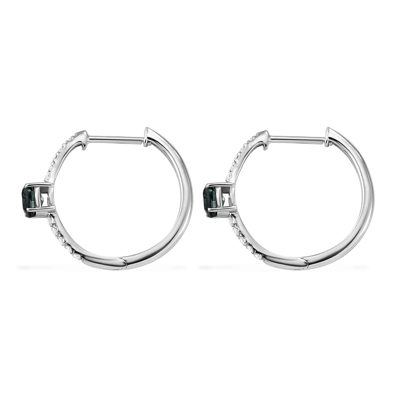 D'Joy Montana Sapphire and Moissanite 1.60 ctw City Lights Hoop Earrings in Rhodium Over Sterling Silver