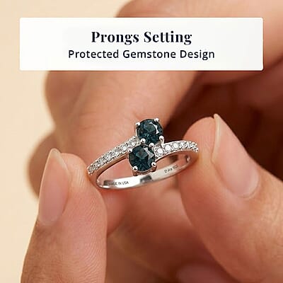 D'Joy Montana Sapphire and Moissanite 0.90 ctw Stars Twinning Ring in Rhodium Over Sterling Silver (Size  10.0)