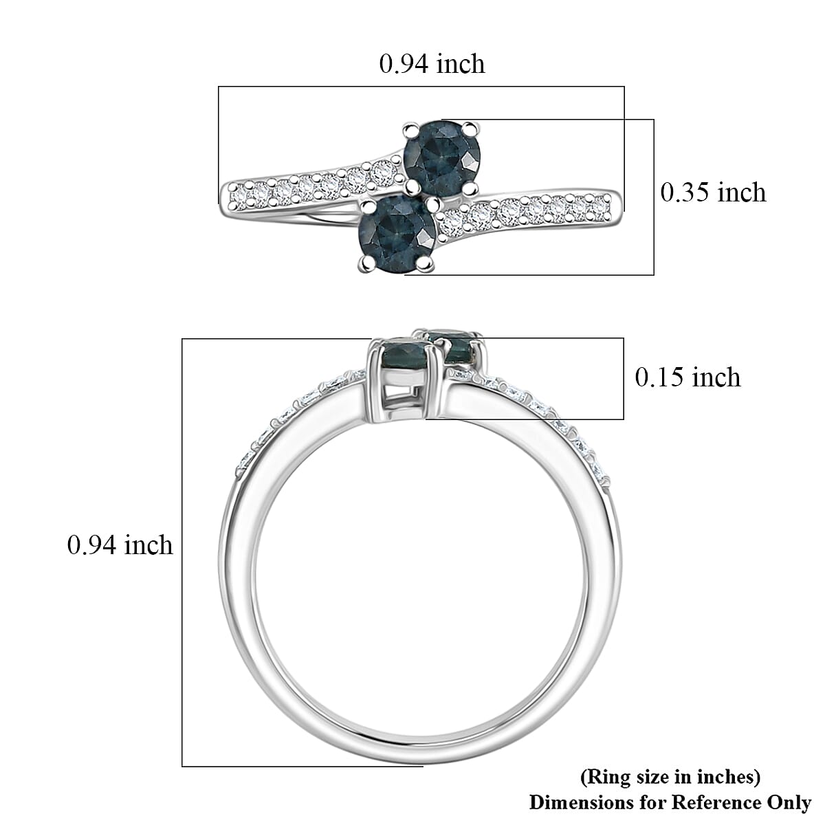 D'Joy Montana Sapphire and Moissanite 0.90 ctw Stars Twinning Ring in Rhodium Over Sterling Silver (Size 10.0)