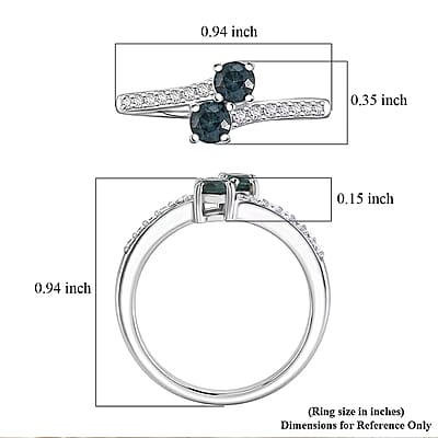 D'Joy Montana Sapphire and Moissanite 0.90 ctw Stars Twinning Ring in Rhodium Over Sterling Silver (Size  10.0)