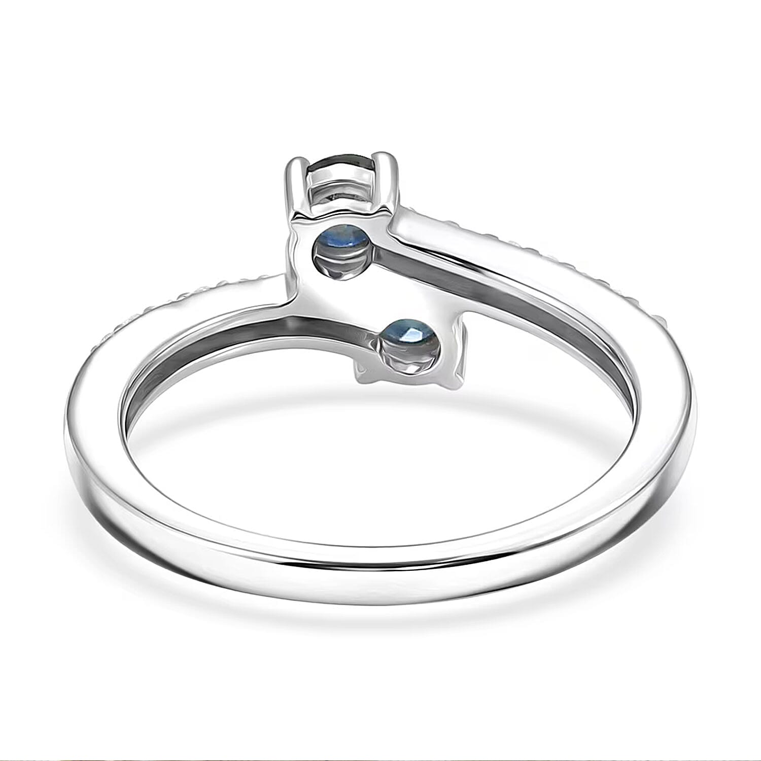 D'Joy Montana Sapphire and Moissanite 0.90 ctw Stars Twinning Ring in Rhodium Over Sterling Silver (Size  10.0)