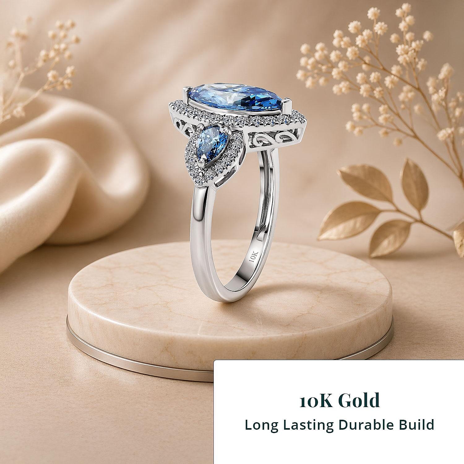 Luxuriant Lab Grown Blue Diamond IR and Lab Grown Diamond VS 2.50 ctw Trio Brilliance Halo Ring in 10K White Gold (Size 7.0)