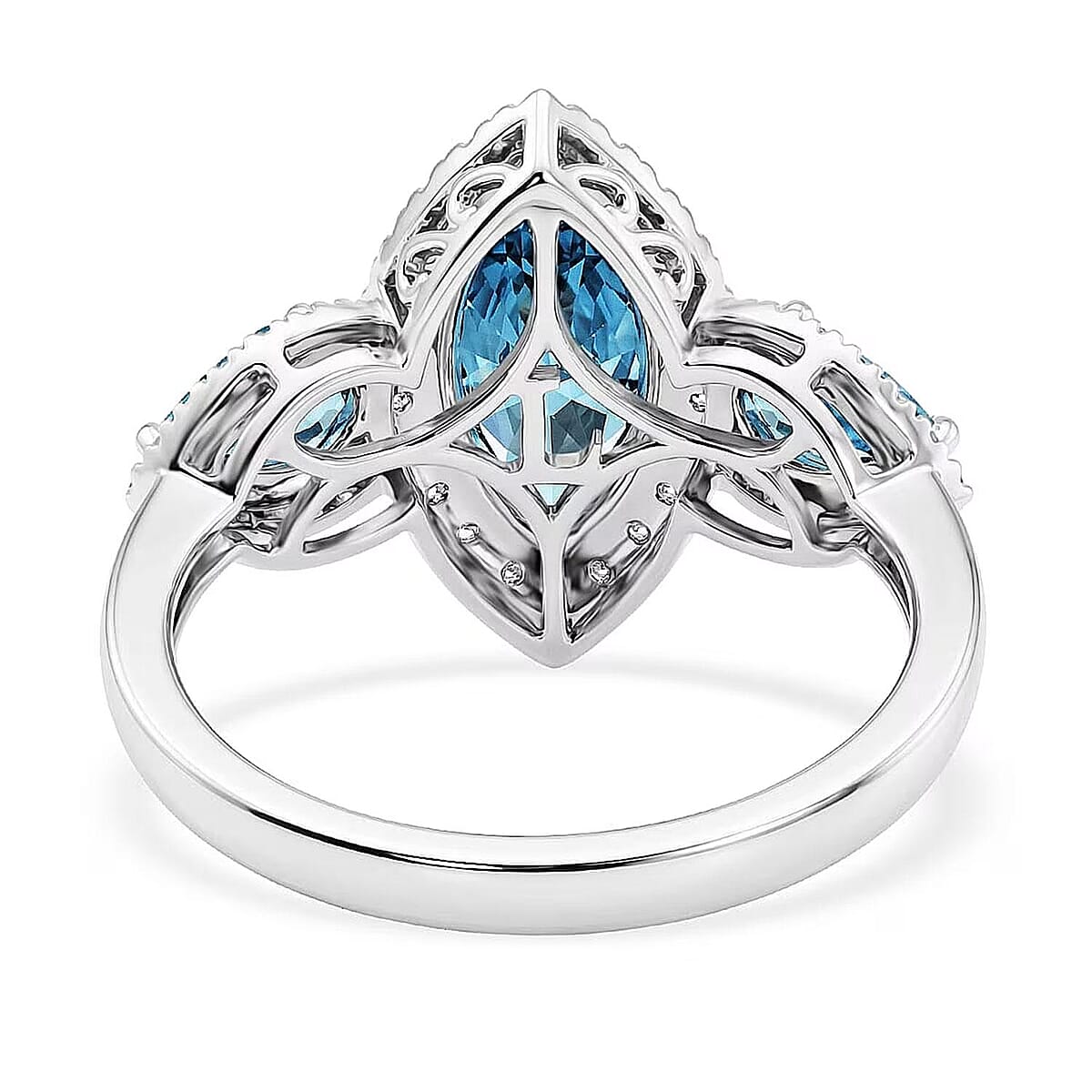 Luxuriant Lab Grown Blue Diamond IR and Lab Grown Diamond VS 2.50 ctw Trio Brilliance Halo Ring in 10K White Gold (Size 7.0) image number 7