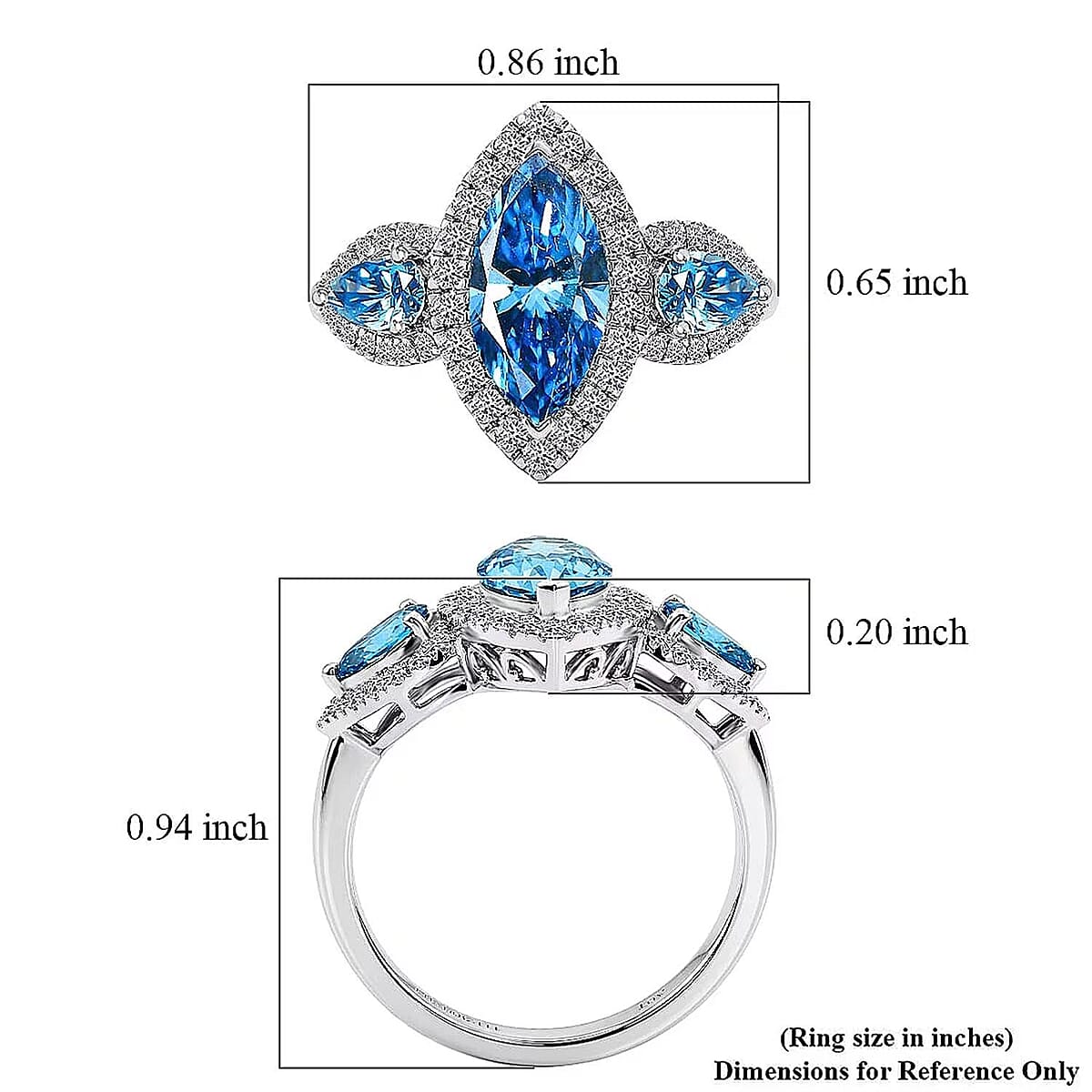 Luxuriant Lab Grown Blue Diamond IR and Lab Grown Diamond VS 2.50 ctw Trio Brilliance Halo Ring in 10K White Gold (Size 8.0) image number 6