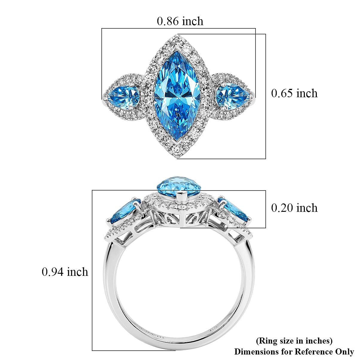 Luxuriant Lab Grown Blue Diamond (IR) and Lab Grown Diamond VS 2.50 ctw Trio Brilliance Halo Ring in 10K White Gold (Size 9.0) (Ships in 8-10 Days) image number 5