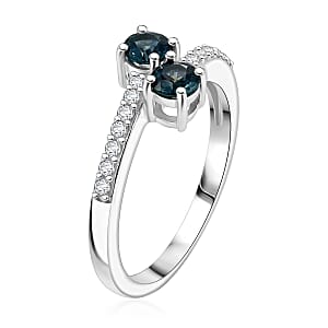 D'Joy Montana Sapphire and Moissanite 0.90 ctw Stars Twinning Ring in Rhodium Over Sterling Silver (Size 8.0) (Del. in 8-10 Days)