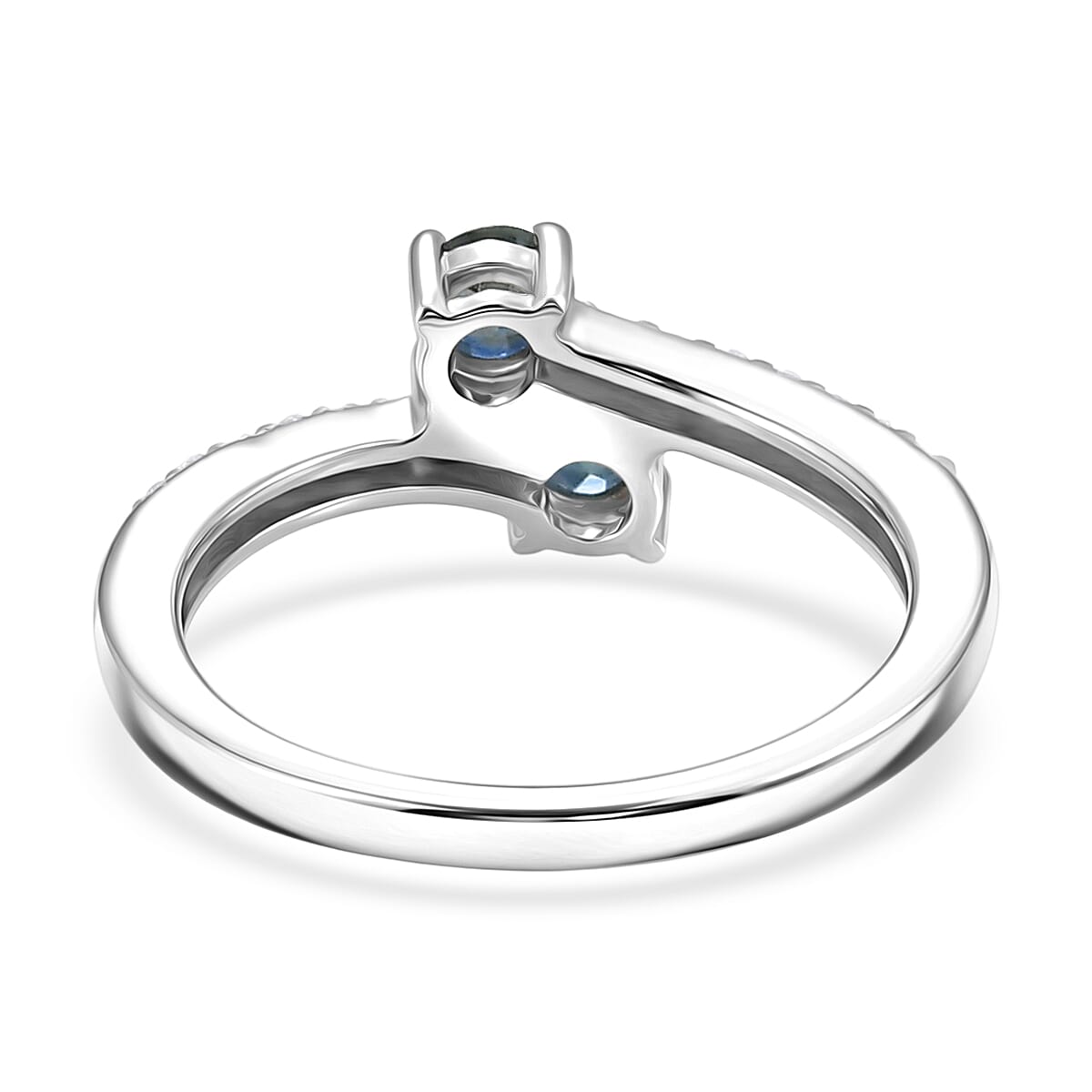 D'Joy Montana Sapphire and Moissanite 0.90 ctw Stars Twinning Ring in Rhodium Over Sterling Silver (Size 8.0) (Del. in 8-10 Days) image number 4