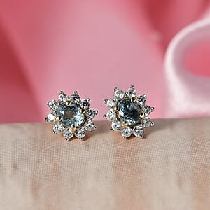 D'Joy Montana Sapphire and White Zircon 1.00 ctw Sunburst Earrings in 18K Vermeil Yellow Gold Over Sterling Silver (Del. in 8-10 Days)