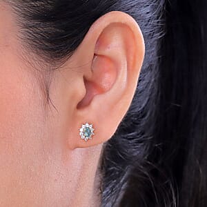 D'Joy Montana Sapphire and White Zircon 1.00 ctw Sunburst Earrings in 18K Vermeil Yellow Gold Over Sterling Silver (Del. in 8-10 Days)