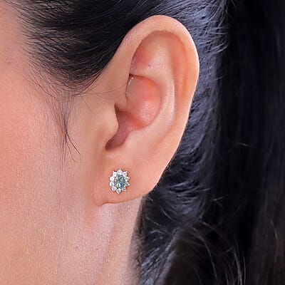 D'Joy Montana Sapphire and White Zircon 1.00 ctw Sunburst Earrings in 18K Vermeil Yellow Gold Over Sterling Silver