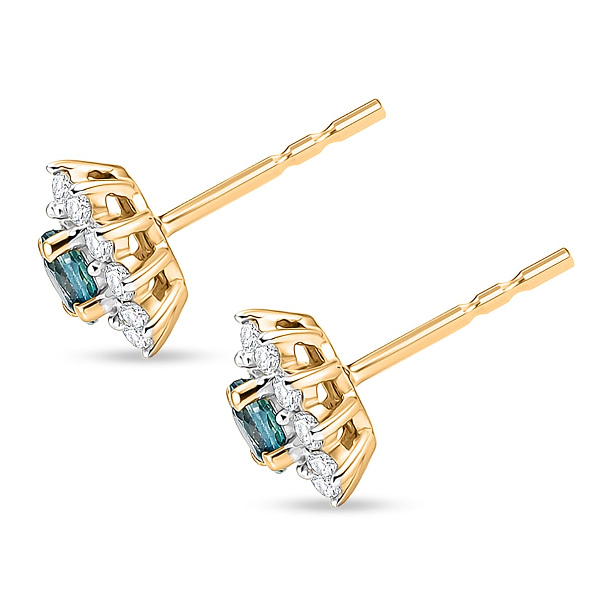 D'Joy Montana Sapphire and White Zircon 1.00 ctw Sunburst Earrings in 18K Vermeil Yellow Gold Over Sterling Silver image number 3