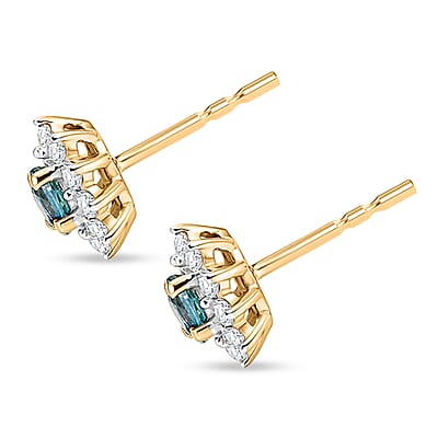 D'Joy Montana Sapphire and White Zircon 1.00 ctw Sunburst Earrings in 18K Vermeil Yellow Gold Over Sterling Silver
