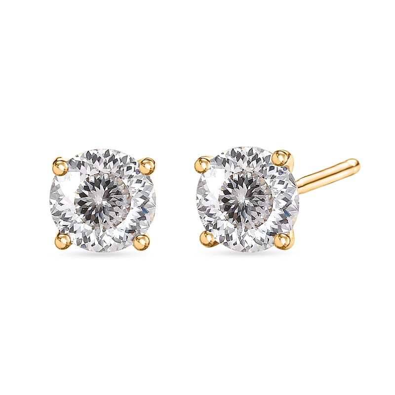 161 Facets Portuguese White Topaz 2.30 ctw Classic White Elegance Stud Earrings in 10K Yellow Gold