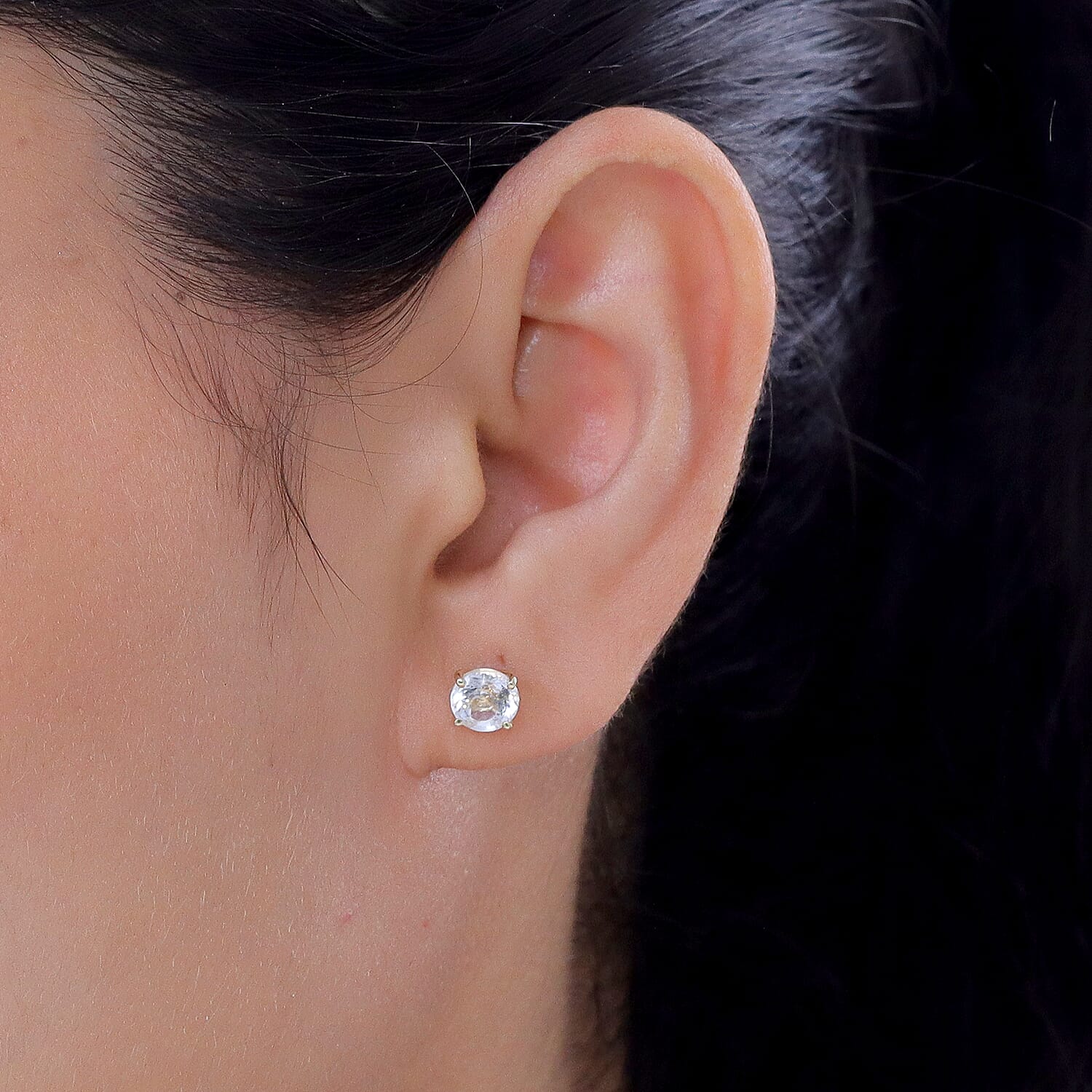 161 Facets Portuguese White Topaz 2.30 ctw Classic White Elegance Stud Earrings in 10K Yellow Gold