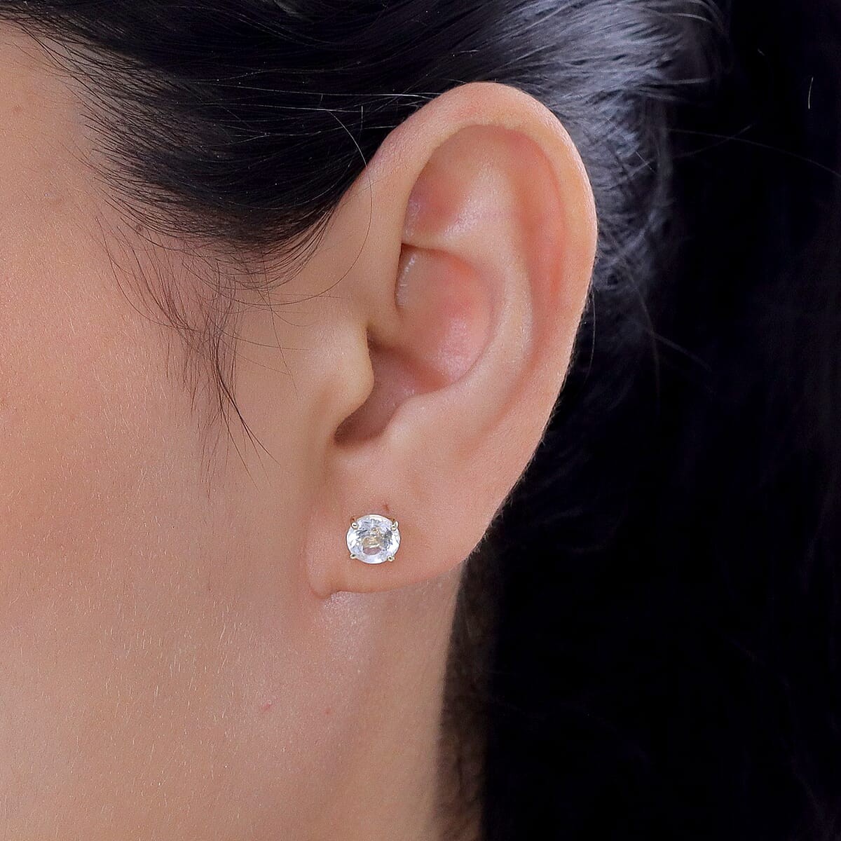 161 Facets Portuguese White Topaz 2.30 ctw Classic White Elegance Stud Earrings in 10K Yellow Gold (Del. in 10-12 Days) image number 2