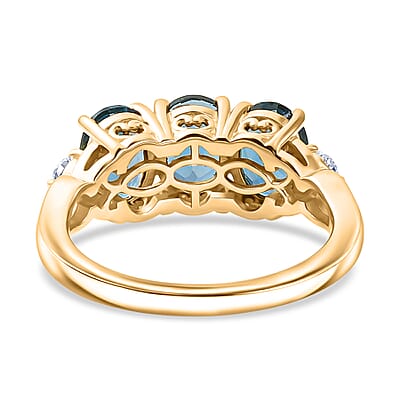 EverTrue Premium London Blue Topaz and Moissanite 3.00 ctw Trilogy Ring in 18K YG Plated (Size 10.0)