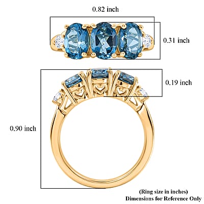 EverTrue Premium London Blue Topaz and Moissanite 3.00 ctw Trilogy Ring in 18K YG Plated (Size 10.0)