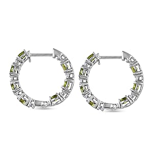 D'Joy Premium Natural Green Apatite and White Zircon 3.30 ctw Hoop Earrings in Rhodium Over Sterling Silver
