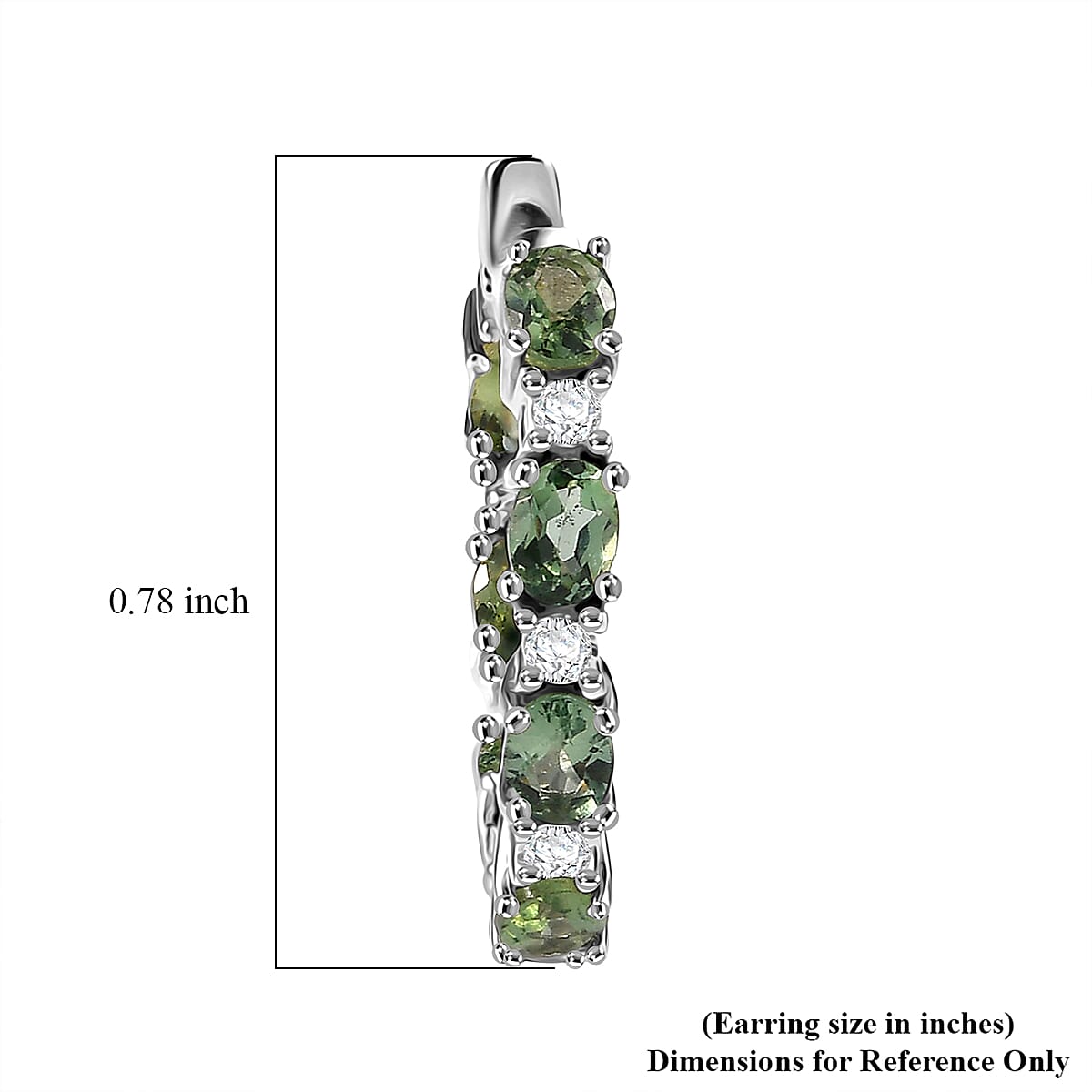 D'Joy Premium Natural Green Apatite and White Zircon 3.30 ctw Hoop Earrings in Rhodium Over Sterling Silver