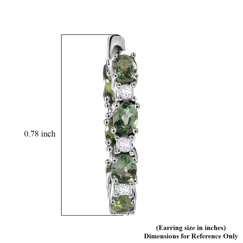 D'Joy Premium Natural Green Apatite and White Zircon 3.30 ctw Hoop Earrings in Rhodium Over Sterling Silver