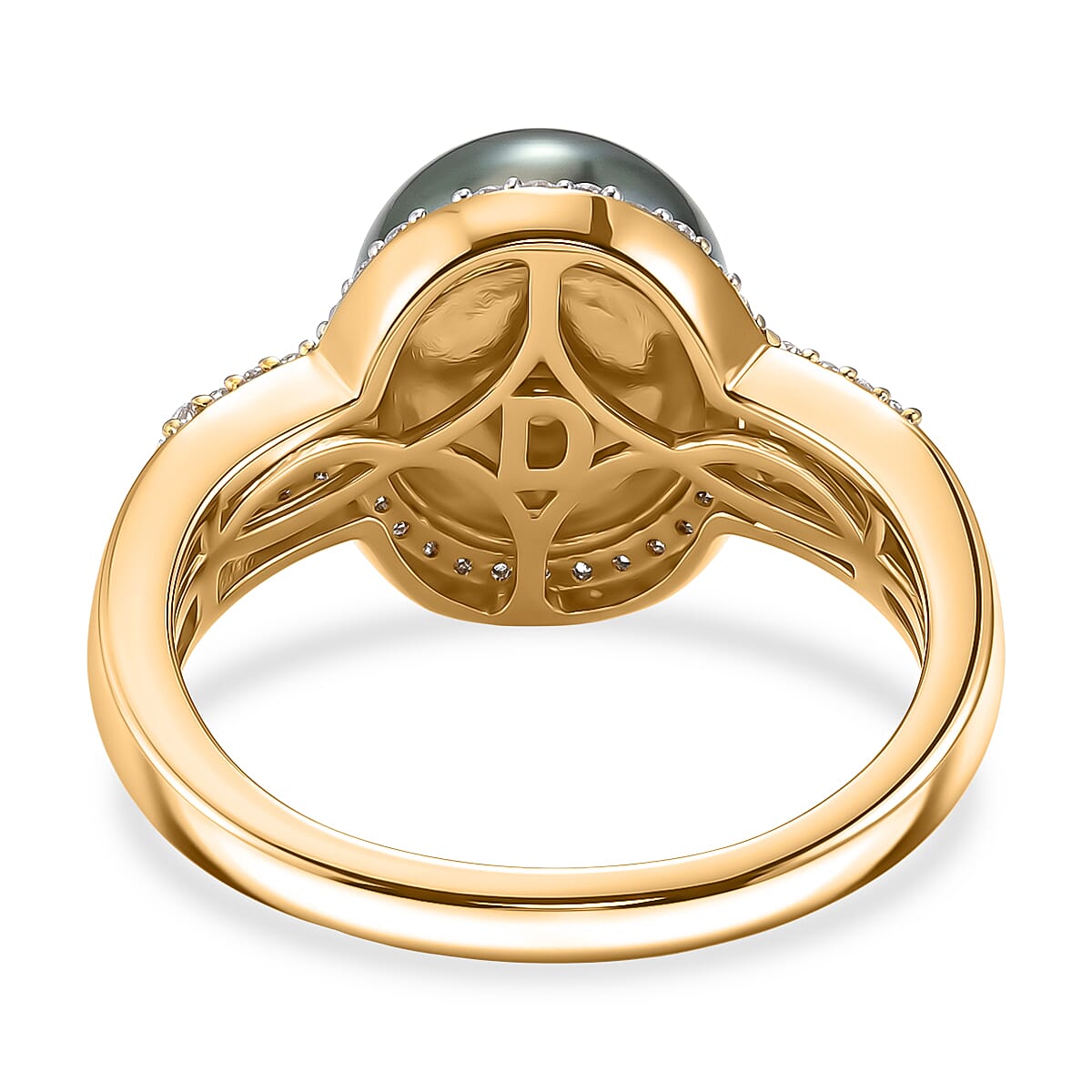D'Joy Premium Tahitian Pearl and Diamond 0.30 ctw Geometry Halo Ring in 18K Vermeil Yellow Gold Over Sterling Silver (Size 10.0)