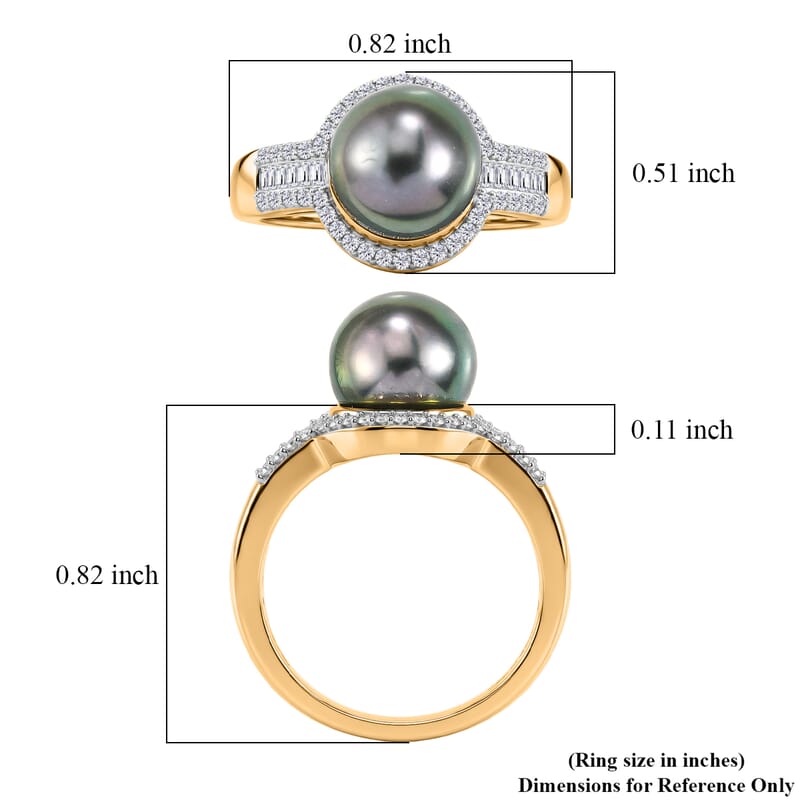 D'Joy Premium Tahitian Pearl and Diamond 0.30 ctw Geometry Halo Ring in 18K Vermeil Yellow Gold Over Sterling Silver (Size 10.0)