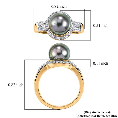 D'Joy Premium Tahitian Pearl and Diamond 0.30 ctw Geometry Halo Ring in 18K Vermeil Yellow Gold Over Sterling Silver (Size 6.0)