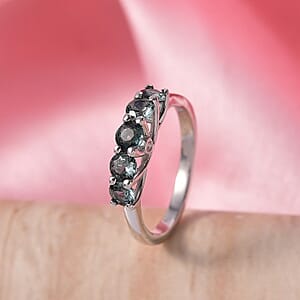 Montana Sapphire and Luxuriant Lab Grown Diamond G-H SI 1.50 ctw Five Elements Ring in Rhodium Over Sterling Silver (Size 10.0) (Del. in 8-10 Days)