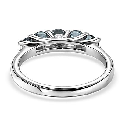 Montana Sapphire and Luxuriant Lab Grown Diamond G-H SI 1.50 ctw Five Elements Ring in Rhodium Over Sterling Silver (Size 10.0)