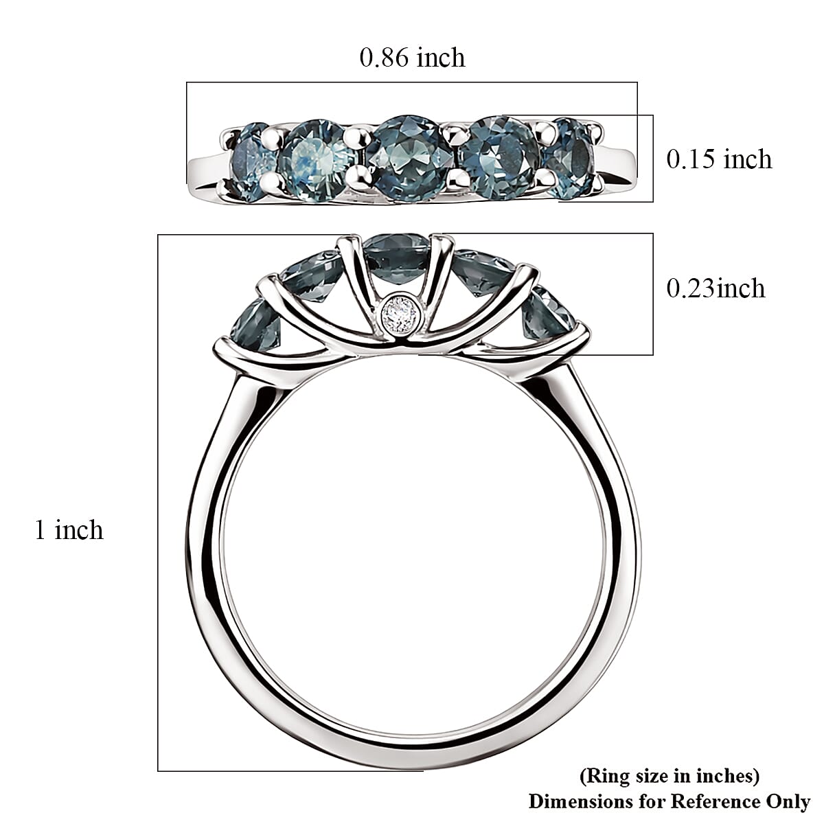 Montana Sapphire, Luxuriant Lab Grown Diamond (G-H, SI) Five Elements Ring in Rhodium Over Sterling Silver (Size 10.0) 1.50 ctw image number 5