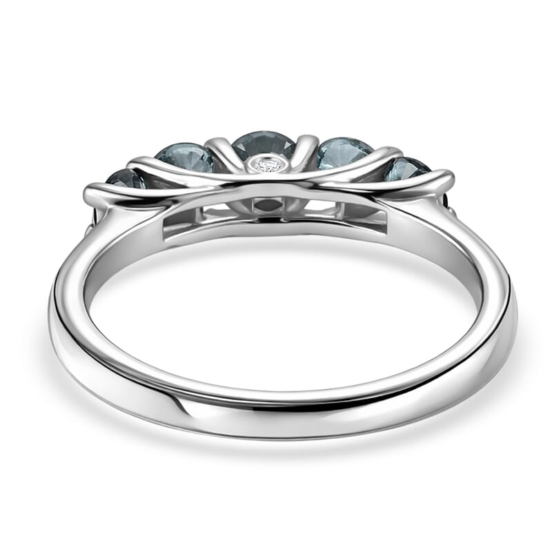 Montana Sapphire and Luxuriant Lab Grown Diamond G-H SI 1.50 ctw Five Elements Ring in Rhodium Over Sterling Silver (Size 5.0)
