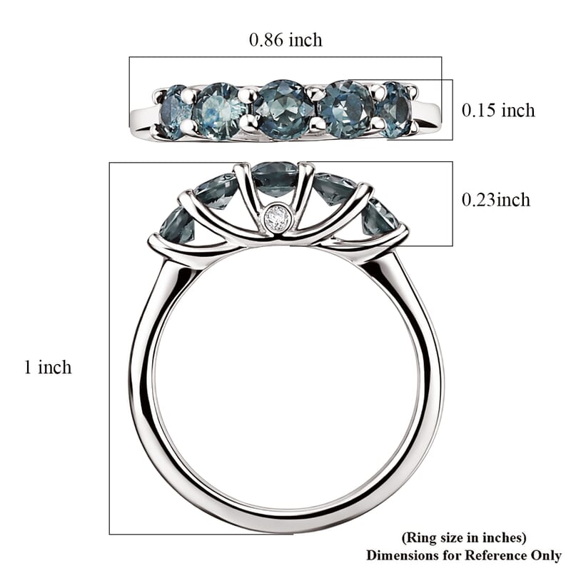 Montana Sapphire and Luxuriant Lab Grown Diamond G-H SI 1.50 ctw Five Elements Ring in Rhodium Over Sterling Silver (Size 5.0)