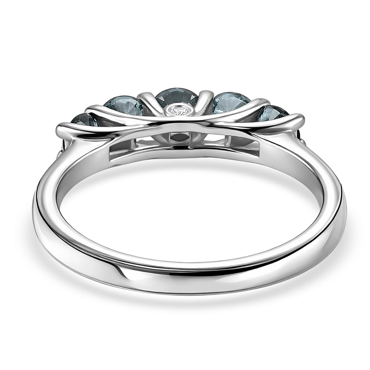 Montana Sapphire and Luxuriant Lab Grown Diamond G-H SI 1.50 ctw Five Elements Ring in Rhodium Over Sterling Silver (Size 6.0)