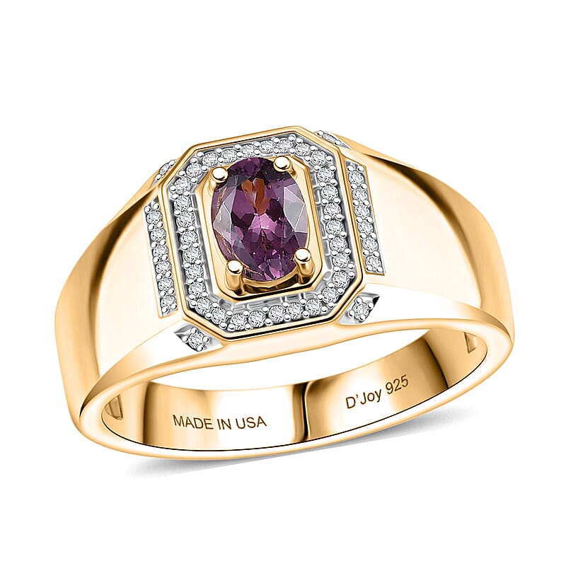 D'Joy Narsipatnam Purple Spinel and Moissanite 1.10 ctw Men's Ring in 18K Vermeil Yellow Gold Over Sterling Silver (Size 10.0)