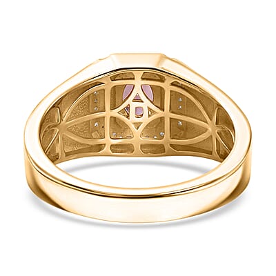 D'Joy Narsipatnam Purple Spinel and Moissanite 1.10 ctw Men's Ring in 18K Vermeil Yellow Gold Over Sterling Silver (Size 10.0)