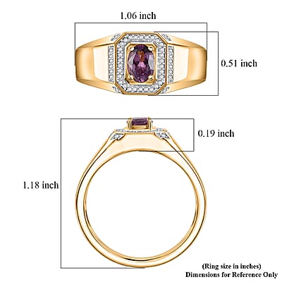 D'Joy Narsipatnam Purple Spinel and Moissanite 1.10 ctw Men's Ring in 18K Vermeil Yellow Gold Over Sterling Silver (Size 10.0)