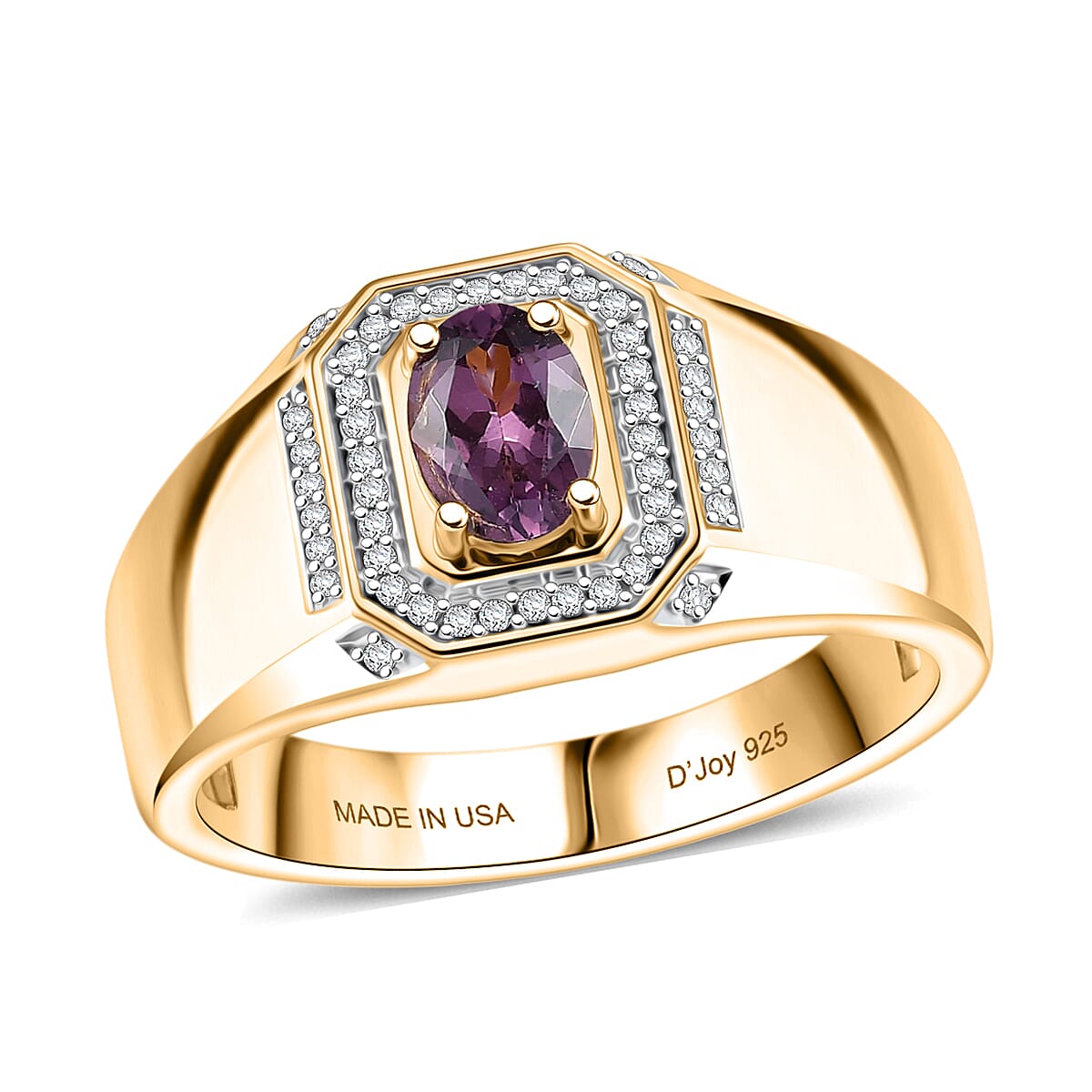 D'Joy Narsipatnam Purple Spinel and Moissanite 1.10 ctw Men's Ring in 18K Vermeil Yellow Gold Over Sterling Silver (Size 13.0)