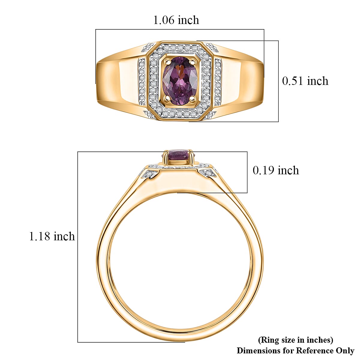 D'Joy Narsipatnam Purple Spinel and Moissanite 1.10 ctw Men's Ring in 18K Vermeil Yellow Gold Over Sterling Silver (Size 14.0)